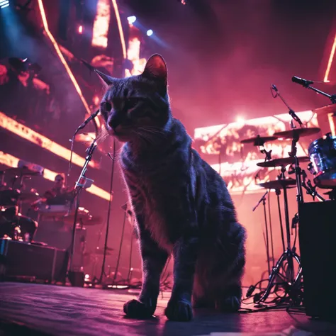 photorealistic, cinematic lighting, dark atmosphere, 8k, cats on a linkin park concert