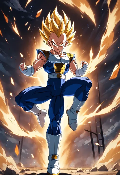 Vegeta Super Saiyan works out vigorously in a modern gym.