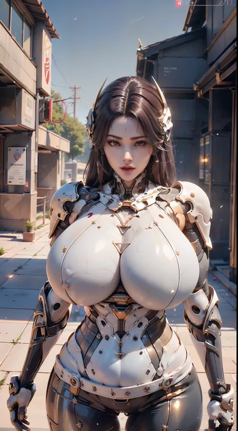 ((Unreal Engine 5)), Realistic Rendering, Excellent, Full armor, knight Cloak, helm, (Yoga hotpants), looking on camera, sexy posing walking down on street, beautiful face, makeup, CGImix, (photorealism:1.2), ultrarealistic uhd face, (huge fake boobs:1.4),...