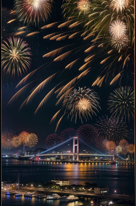 Fireworks seen from the sky、Tokyo Bay、