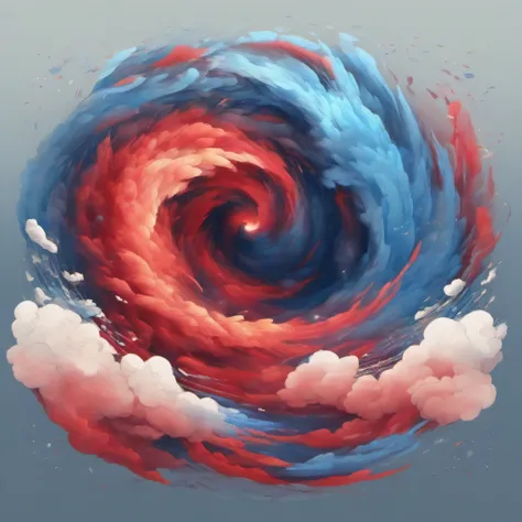 The wind is directed to the center like the eye of a typhoon, Mix blue and red smoke