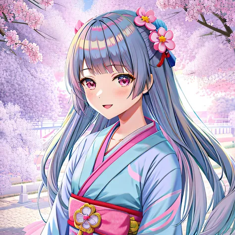 Anime girl with long hair and pink and blue kimono, anime moe art style, onmyoji portrait, portrait of cute anime girl, Anime style portrait, harumi, inspired by Takehisa Yumeji, Portrait of an anime girl, iwakura lain, Digital anime illustration, pretty a...