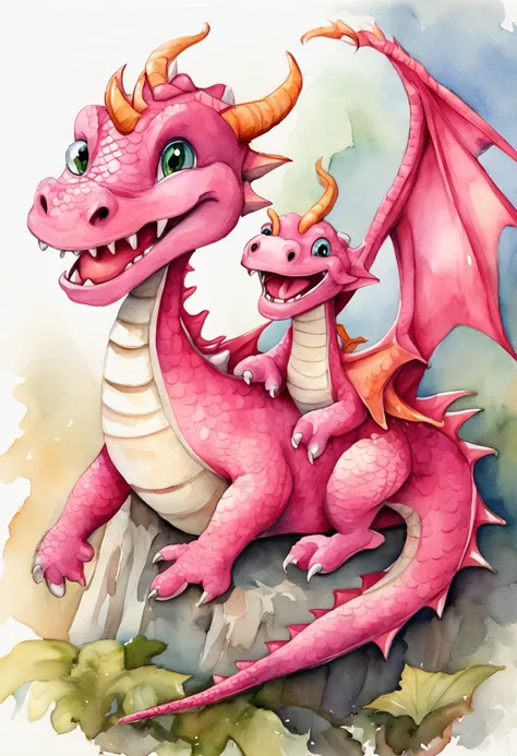 Cute pink dragon holding a cute happy laughing baby