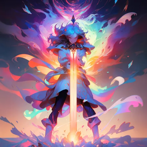 anime girl with sword and colorful background, style of duelyst, jen bartel, epic fantasy digital art style, anime epic artwork,...