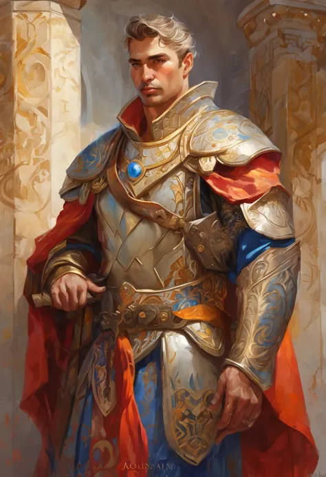 Redshift style, Painted portrait of a paladin, Masculine, mature, Handsome, Upper body, Gray and silver, fantasy, Intricate, elegant, Highly detailed, Digital painting, art  stations, concept-art, smooth, Sharp focus, illustration, art by Gaston Bussiere a...