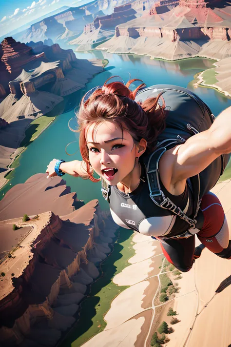 a wonmen skydiving into the grand canyon of colorado