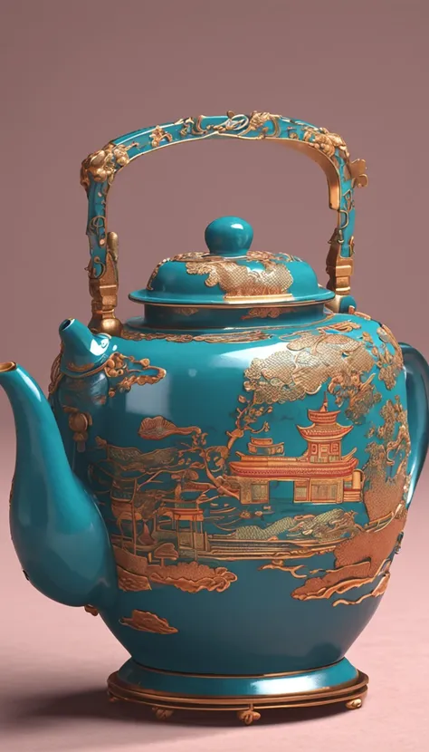 A teapot，Chinese elements are depicted on the body of the pot，Super fine，8K