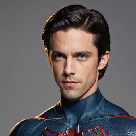 Milo Ventimiglia as a superhero in a blue spider-man costume