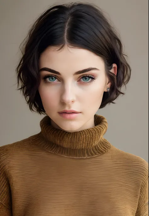 (masterpiece:1.3), (8k, photorealistic, RAW photo, best quality: 1.4), (1girl), beautiful face, (realistic face), (black hair, short hair:1.3), beautiful hairstyle, realistic eyes, beautiful detailed eyes, (realistic skin), beautiful skin, (sweater), absur...