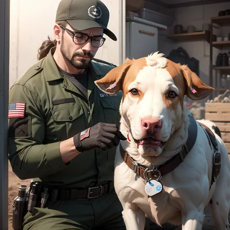 tactical vet with his dog curing sick cow