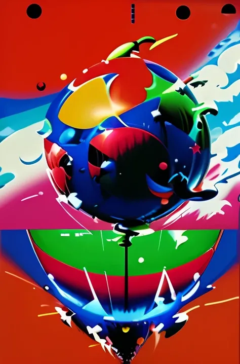 Draw colorful balls on wall on red background, alternate album cover, Otto Piene, Koons, album art cover, Peter Max, shusei nagaoka, official artwork, album art, Color Album Art, album covers, Robert Beauchamp, album cover art, A WORLD, Radiohead album art...