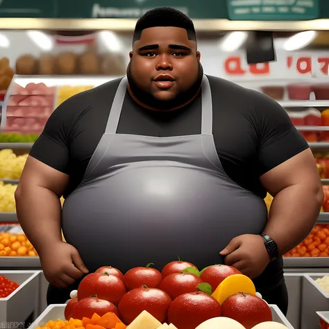 homem gordo obeso negro em um mercado