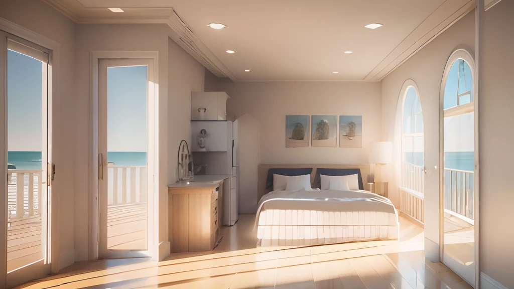 Beachfront condo, panoramic, ambient light, morning sunlight,-- duplications, hyperrealistic, octane rendering, highly detailed, photorealistic, hyperdetail  -ar 3 : 2 -- no , CGI, 3d pixar, 3d rendering, Ultra HD, 8k, 4k, very detailed, realistic, photore...