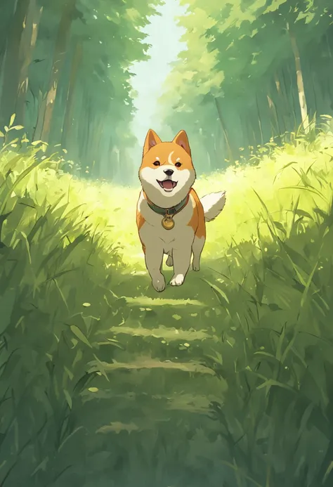 1 photo of grass, Shiba, During the walk, high quality photograph, No human,barking