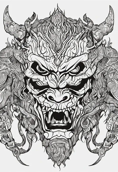 black line　Demon-faced thunder god　For coloring books　Bag round white only