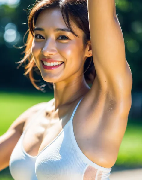 top-quality、(8k、realistic skin textures、detailed skin textures、Detailed face look)softlight、(depth of fields)、超A high resolution、(Photorealsitic:1.4)、RAW Photography、armpit、hairarmpits、realistic armpit、Detailed textured armpits、Armpit、White bra、white panty...