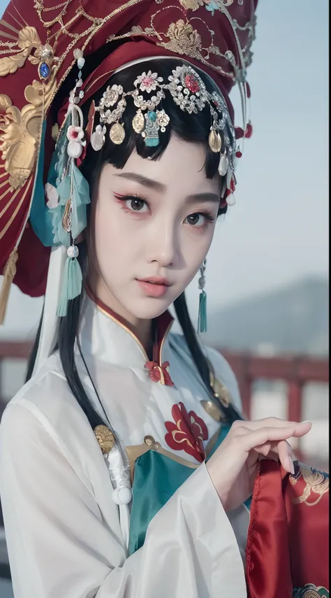 (best quality,realistic,masterpiece,soft focus,high quality,highly detail:1.1),1girl,soloclose up,jingju,Beijing opera,,Beijing opera clothes,beautiful body, (sexy:1.2),detail face,full_body,detail lips,outdoor,close mouthes,Classic, Solid color, highly de...