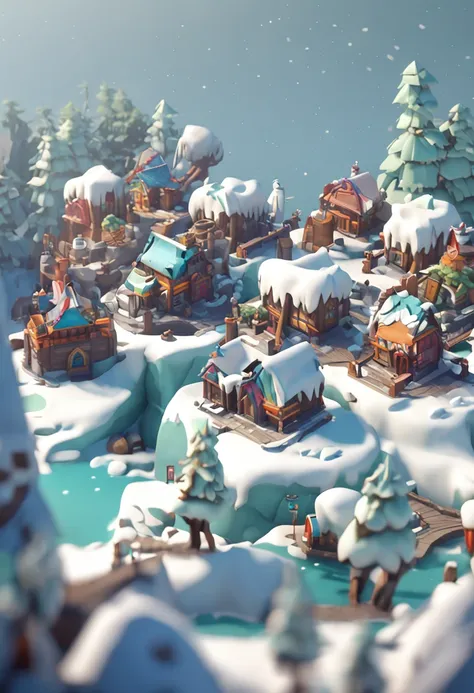 Snow Island，Snow-covered island， isometric 3d fantasy island, isometric game asset, 3 d stylize scene, Island background, 3 d render stylized,, game assets, high quality lowpoly art, Stylized 3 D, stylized 3d render, isometric 8k