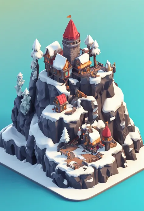 Snow Island，Snowy island， isometric 3d fantasy island, isometric game asset, 3 d stylize scene, Island background, 3 d render stylized,, game assets, high quality lowpoly art, Stylized 3 D, stylized 3d render, isometric 8k