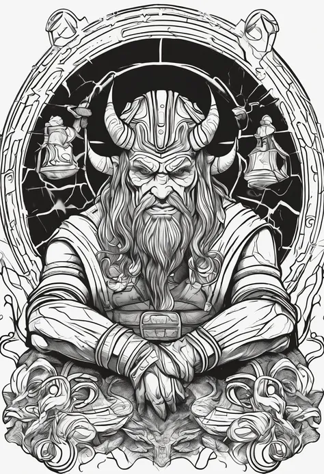 Black line　Devil-faced Thor　Used for coloring books　The bag is round white