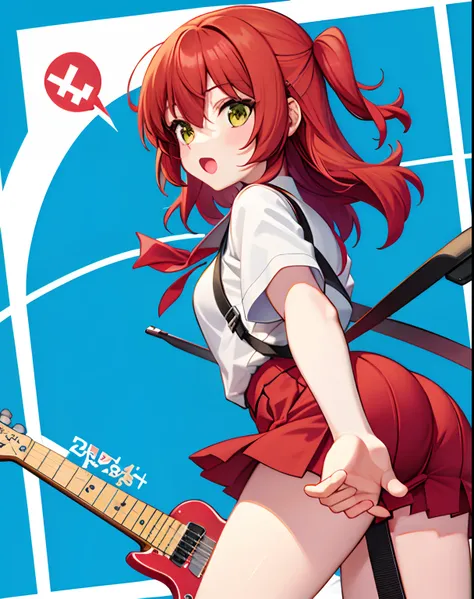 1girll,(校服:1),Ikuyo Kita, Red hair, plays the electric guitar, Emoji seduction