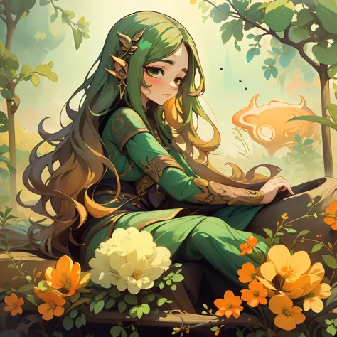 adesivo, fundo simples, portrait, 1 girl, girl with long hair, beautiful taurus girl, taurus aesthetic, beautiful girl, very beautiful fantasy art, beautiful and elegant female taurus, beautiful detailed fantasy, greeb and brown color palate, green color-t...