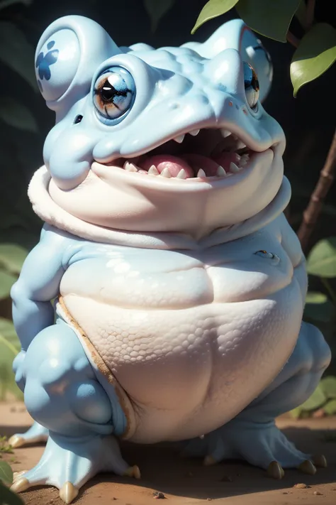 The light blue white toad has cute big teeth