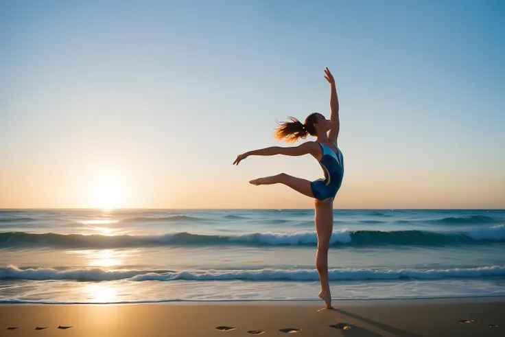 Date: 2007
Country: Australia
Description: A tween practices graceful gymnastics poses on a luminous Australian beach, the shimmering waves echoing the fluidity of her movements.