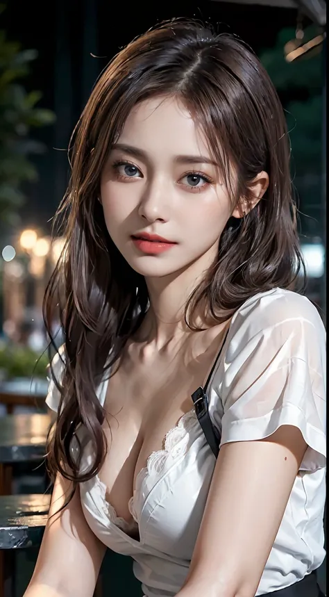 (Skindentation), Solo, Realistic, Best Quality, Photorealistic, Masterpiece, 8K, High Resolution, Solo, Highly Detailed Face, 30-year-old woman, (High Top Fade: 1.3), long hair, dark theme, soothing tones, muted colors, high contrast, (natural skin texture...