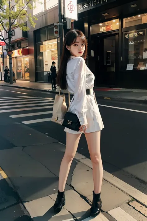 Korean girls，Full body photo，street corner