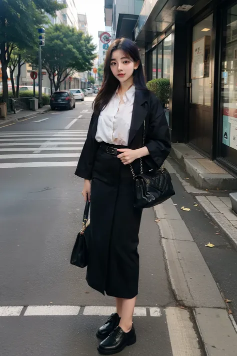 Korean girls，Full body photo，street corner