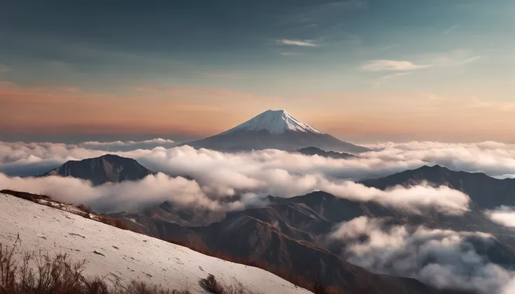 Original photo of the mountain.Fuji, SakuraNS, small detailed, photo-realistic, Ultra Realistic Photo, 8K  UHD, digital SLR camera, gentlesoftlighting, high high quality, Film Particle, FujiXT3, (tmasterpiece)