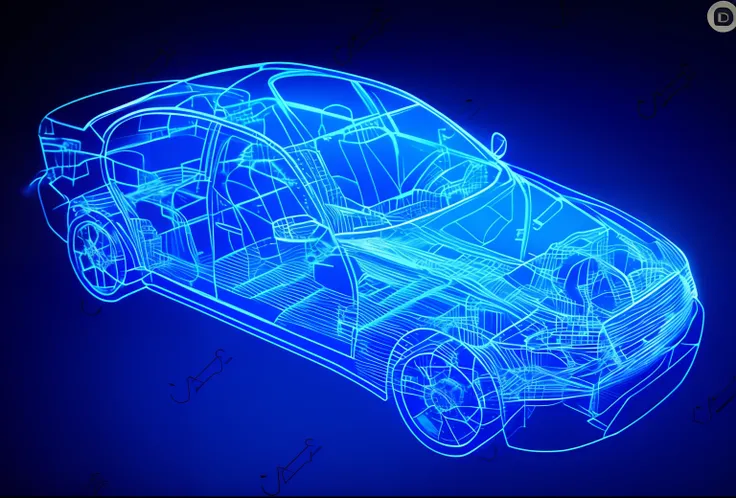 Car blueprint on blue background, post - apocalyptic car blueprint, 3d wireframe, industrial design blueprint, wireframe models, blueprint schematics, automotive design art, in blueprint form, wireframes, transportation design render, Autodesk Blueprint, c...