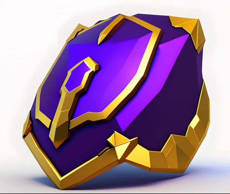 Purple and shield,Shield 3D icon for mobile games, 3d game art, 3d game art, super detailed color lowpoly art, gold and purple, game assets, low poly 3 d, Stylized 3 D, low poly, 3d game object, Rendered in Cinema4D