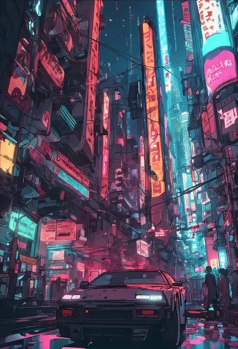 animesque　Looking up　Vast and epic Cyberpunk Tokyo　8k　ighly detailed　top-quality