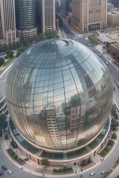 group of buildings，Spherical type，round form，Plaza，Glass curtain wal，Gather in a circle