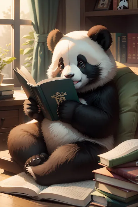 Panda reading a book