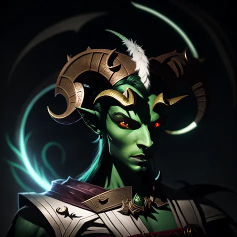 There is a green alien with horns and red eyes, alluring tiefling druid, attractive tiefling druid, tiefling, dnd portrait of a tiefling, fit male demon with white horns, portrait of a zentaur, horned god, hyper-detailed fantasy character, dota character, ...