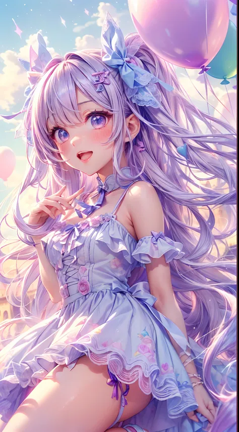 (fullbody, legs and shoes visible: 1.2)) expressive eyes, woman, pale skin, long hair, windblown hair, ((absurdly long hair)), long sidelocks, hime bangs, hair fringe, hair bun, ((very long twintails)), iridescent hair, light pink hair, blushing, full face...