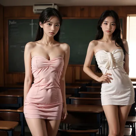 schoolgirls，at class room，Super good figure，Bandeau dress