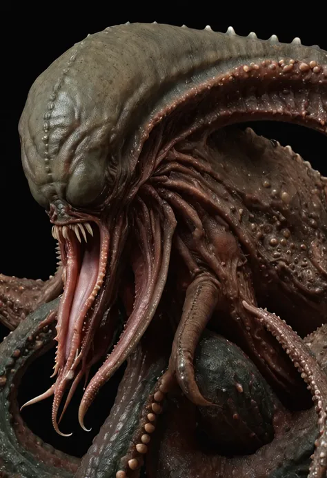 8k, Super detail, ccurar, La mejor calidad, Obra maestra, Super detail, Detalles altos, alta calidad, La mejor calidad, A high resolution
，nigth，Oscuro，Raiden，Cthulhu,monstruo,pescado,Tentaculata，Todo el cuerpo es el globo ocular，Agua de mar negra，Arrecife...