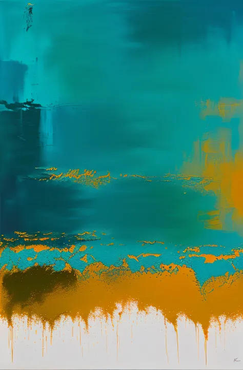 inspired by Raoul De Keyser, gold and teal color scheme, Abstract strokes, Turquoise rust, semiabstract,  the nonlinear. digitial painting, multi layered thick brush marks, Dense brushstrokes, teal landscape，Color blocking