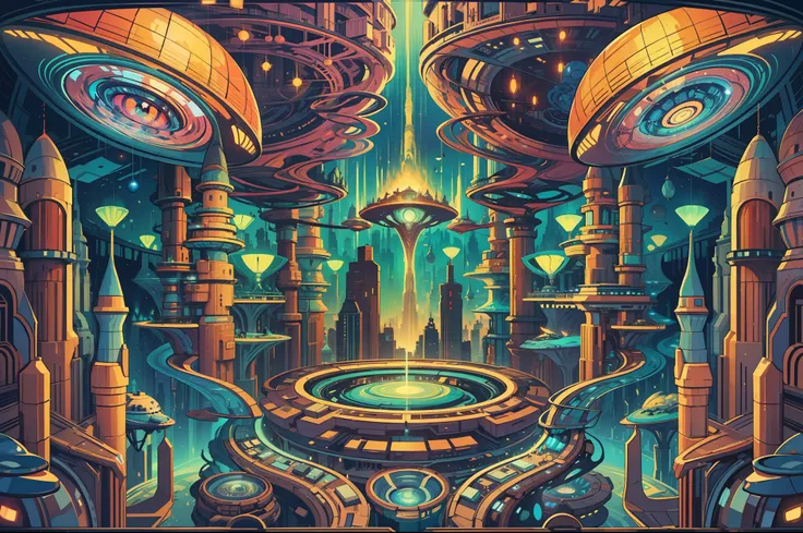 "Awe-inspiring Alien Invasion with intricate details, vibrant colors, and otherworldly features. Glimmering, mesmerizing eyes that radiate mystery and intelligence. Unique, extraterrestrial architecture blending with a bustling futuristic cityscape. Advanc...