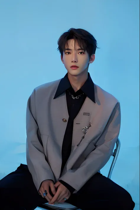 Alafard male sitting in chair in gray jacket, jung jaehyun, Kim Do-young, Cai Xukun, Shin Jinying, hyung tae, Male ulzzang, bladee from drain gang, ji-min, Taoist, portrait of jossi of blackpink, jia, Kim Tae-joon, shaxi, Inspired by Zhang Han, profile sho...