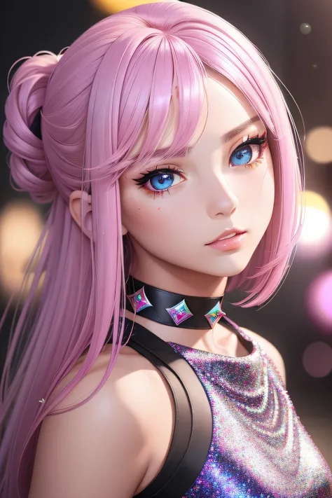 unparalleled masterpiece ever, super realistic 8K , erfect artwork、Cultural fashion for teens in the UK、Sexy and colorful、shockingpink、((a miniskirt))、frilld、Womens glitter fashion、A detailed face、face perfect、perfect  eyes、high-detail