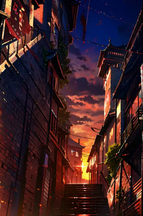 Dusk is gradually dyed blood red by the afterglow of the setting sun，At the moment when the daylight coincides with a tower at the head of the city，A loud trumpet sounded。