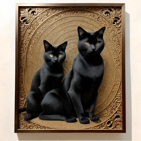 There is a black cat sitting on a decorative metal frame, moldura em filigrana, entwined hearts and spades, metal border, Backround preto. Inkscape, borda preta, borda de contorno branco, fronteira em filigrana, gothic harts, moldura rosa preta. d&d, Paine...