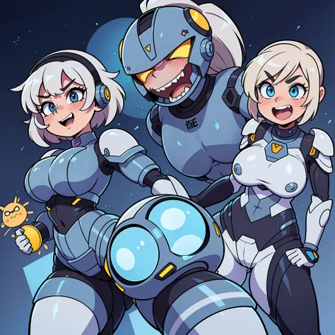 (NSFW:0), ((masterpiece)), best quality, fully robotic, gray skin, gray face, chibi mech, a cartoon anime style, toonish style (cute figure), (female, feminine figure, motherly, (boobs), butt, pretty, beautiful, sexy), The cute cartoonish robots had identi...