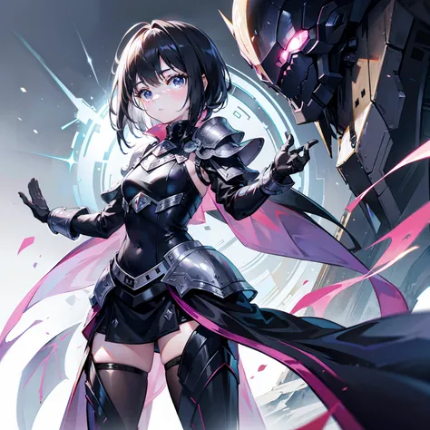 Wearing shiny Morven armor，Harness the behemoth of the ancient flood，It is an alien general with black hair，She is also a cute and cute little sister