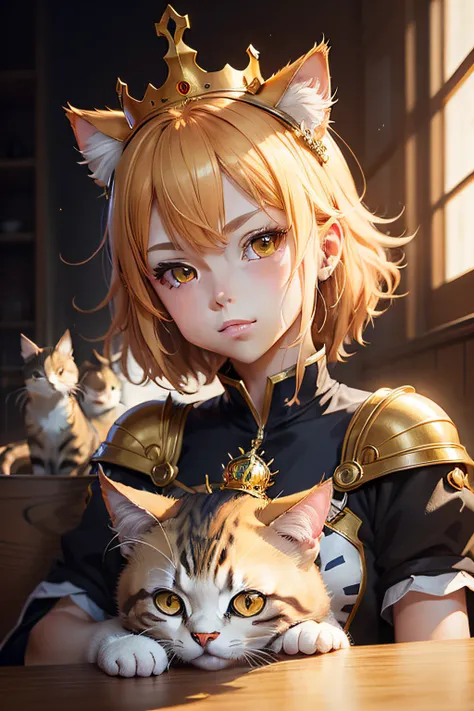 Cat with a golden crown Very detailed shining eyes Modern anime style art cute and energetic details ear cat portrait Makoto Shinkai Studio Ghibli Studio Key Hideaki Anno Saki Michan Stanley Art Germ Liu Rosrest James Jean Mark Simonetti Elegant highly det...